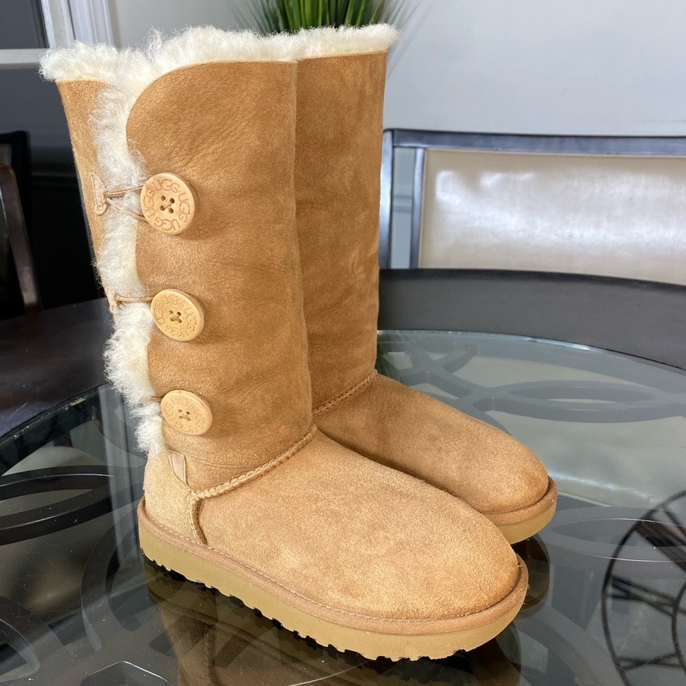 UGG Chestnut Button-Front Shearling Tall Boots